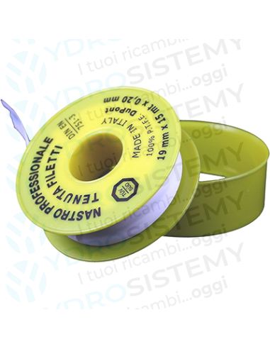 Nastro Teflon Giallo 19x0,20mm 15m lungo Uso Gas
