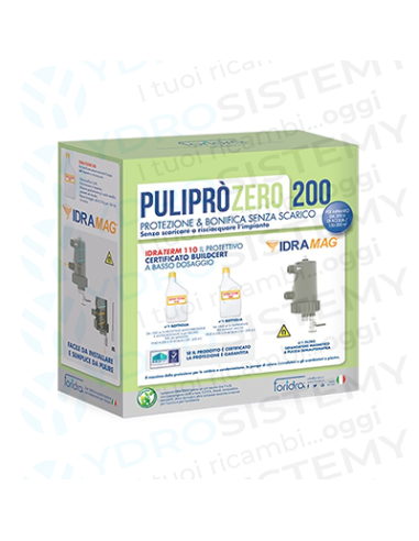 Puliprò Zero 200 k - KIT contenente: 1 Defangatore Idramag + 1 Idraterm 110 + Idraterm 300 + valvola di raccordo e gomito da 3/