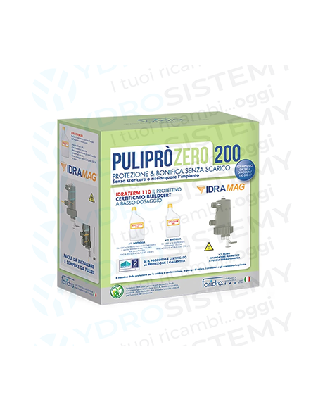 Puliprò Zero 200 k - KIT contenente: 1 Defangatore Idramag + 1 Idraterm 110 + Idraterm 300 + valvola di raccordo e gomito da 3/