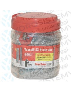 Secchiello 120pz. Tassello In Nylon Fischer Propack Da 8x40 con Vite a testa svasata + Punta Trapano SDS 8mm Riutilizzabile, pe