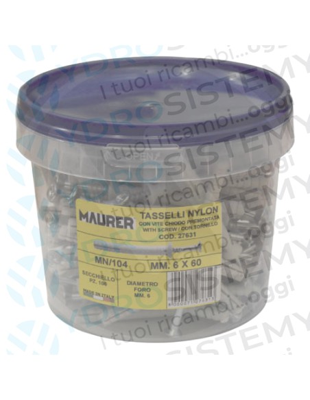 Tassello Nylon Maurer C/Vite a Chiodo 6x40mm (Secchiello 100Pz)