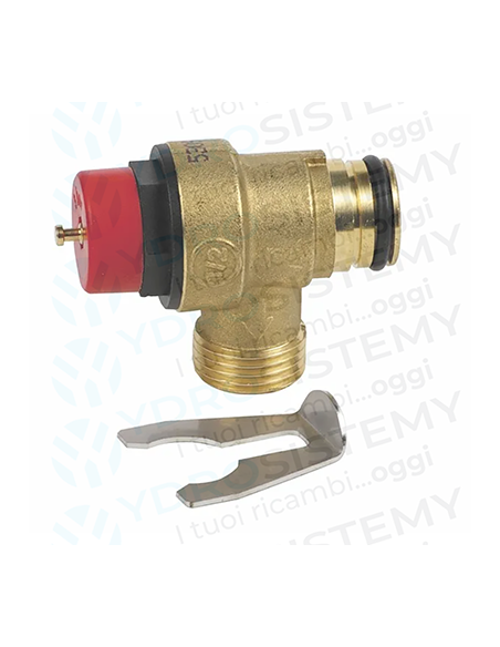 Valvola Sicurezza 3 Bar in ottone a innesto con O-Ring + maschio 1/2 con forchetta    Vedi Cod: 0020047005