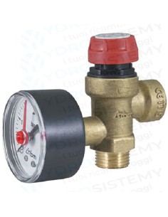 Valvola Sicurezza 3 Bar in ottone Attacco Manometro maschio 1/2 + femmina + manometro 1/4    Vedi Cod: 95261434, 190728, 998447