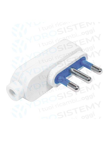 Spina Elettrica  Piatta Bianca 16Ampere 2 Poli + Terra con uscita cavo a 90gradi Poli Larghimax 1500w  250v.
