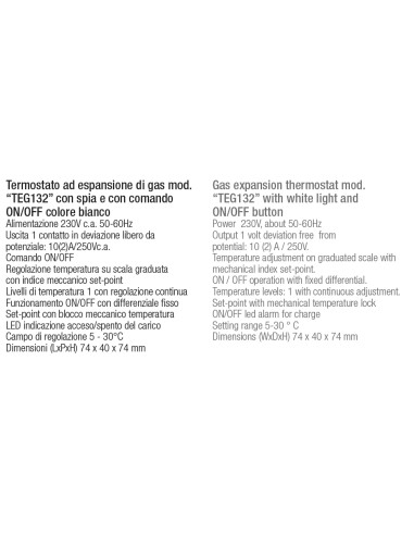 Termostato Ambiente a Rotella Meccanico a Parete con Spia a Led 3 Contatti Ta5-B interruttore On/Off