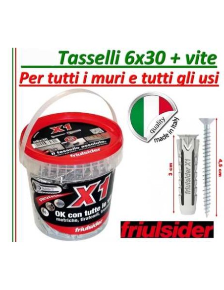 Singolo Tassello Universale Ø 6X30 X1 EVO" vite Zincata Friulsider Made in Italy