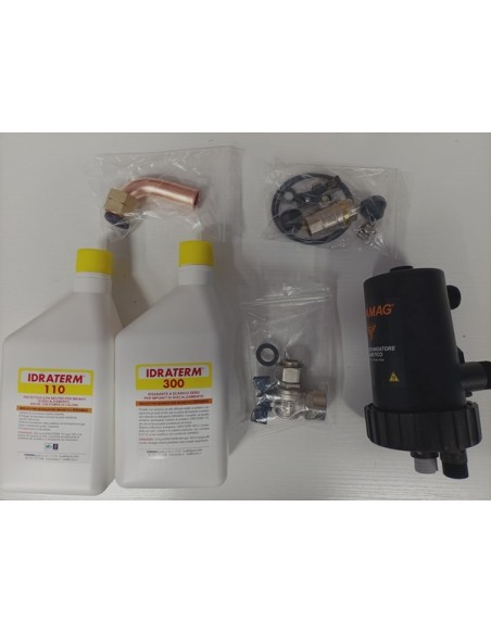 Puliprò Zero 200 k - KIT contenente: 1 Defangatore Idramag + 1 Idraterm 110 + Idraterm 300 + valvola di raccordo e gomito da 3/