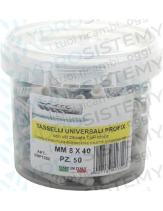 Tassello Universale Ø 8x40 a 4 settori con vite zincata a croce per tutti i materiali pieni e forati