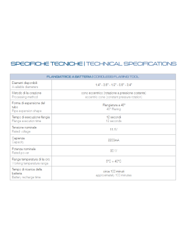 Flangiatrice Cartellatrice a Batterie FLA-900 Li Diametri 1/4" - 3/8" - 5/8" - 3/4" in Kit con Valigetta
