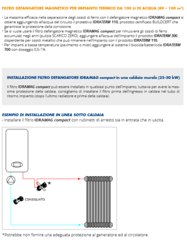 Defangatore Magnetico Idramag Compact k con valvola 3 vie e Raccordo ad Angolo con ghiere girevoli