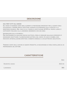 Anodo Magnesio lungo 38,5cm Ø 25mm filettato maschio da Ø 5 mm per Chaffoteaux M6 Compatibile 2