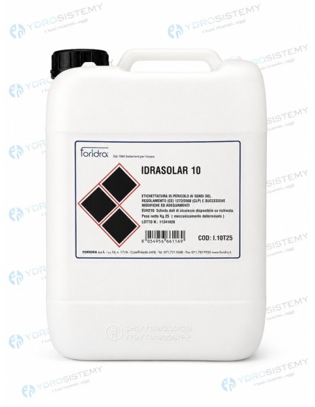 IDRASOLAR 10 Fustino / Tanica da 25Kg Antigelo Atosisico Premiscelato per impianti con pannelli solari a base di Glicole Propil