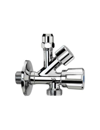 Rubinetto Sottolavabo Doppio Con Attacco Lavabo e Lavatrice 1/2 x 3/4 Con Rosetta