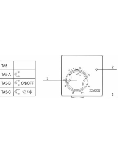 Termostato Ambiente a Rotella Meccanico a Parete con Spia a Led 3 Contatti Ta5-B interruttore On/Off